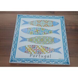 Souvenir Tile Trivet from Portugal signed Rostica Fish Ocean Theme 6"